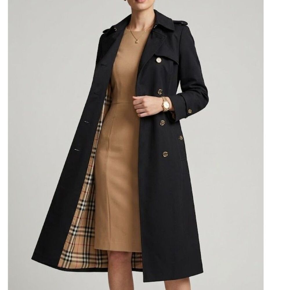Forecaster of Boston Vintage Black Trench Coat Plaid Lining